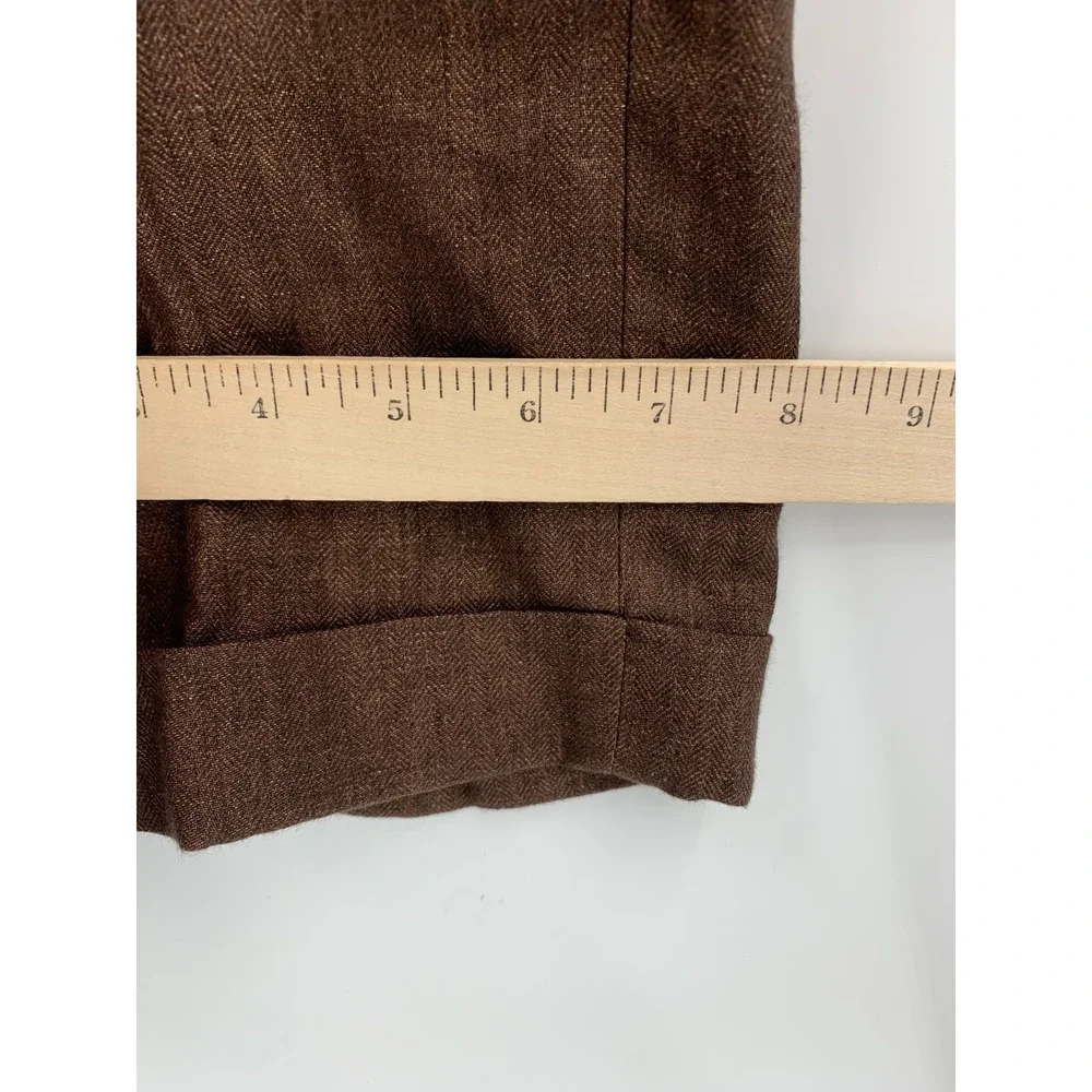 Murano Baird Mcnutt Pants Mens 34x32 Brown Linen Alex Slim Trousers Pleated Cuff